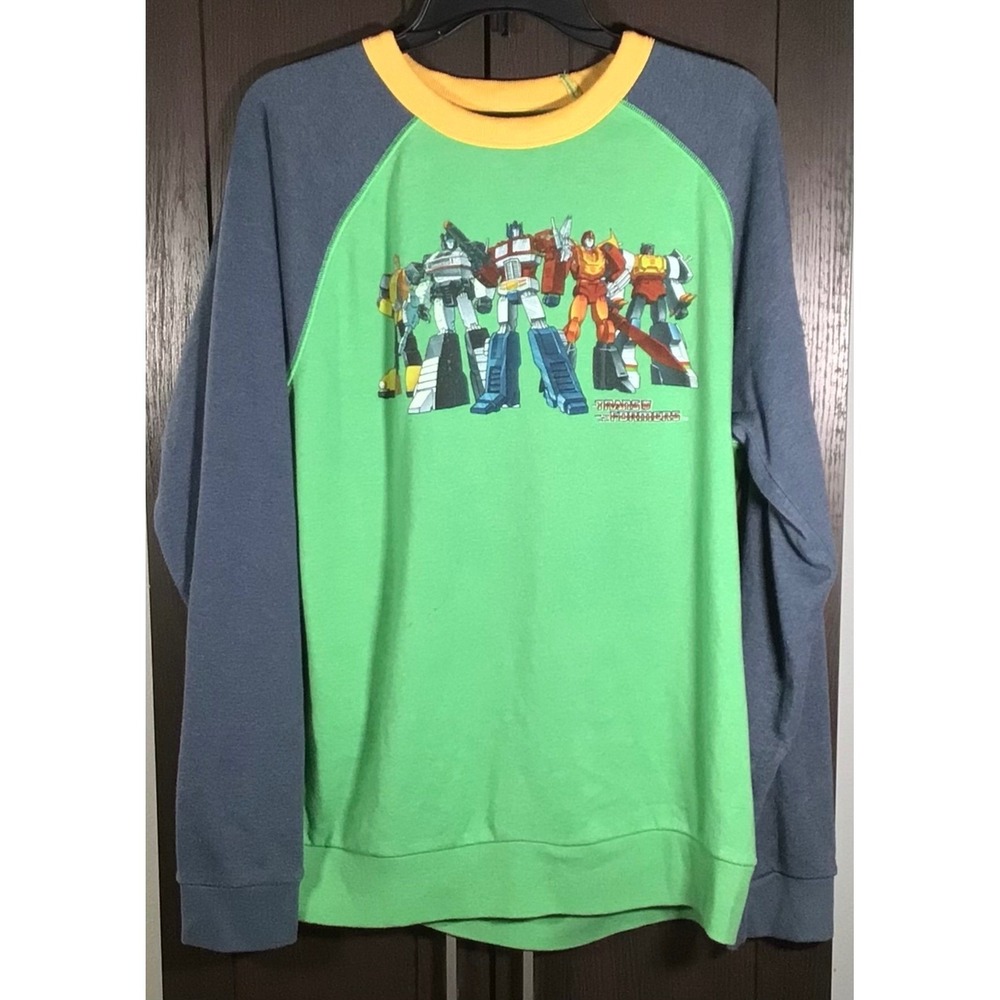 Transformers Autobots Raglan Sweatshirt Mens L Green Blue Colorblock Graphic